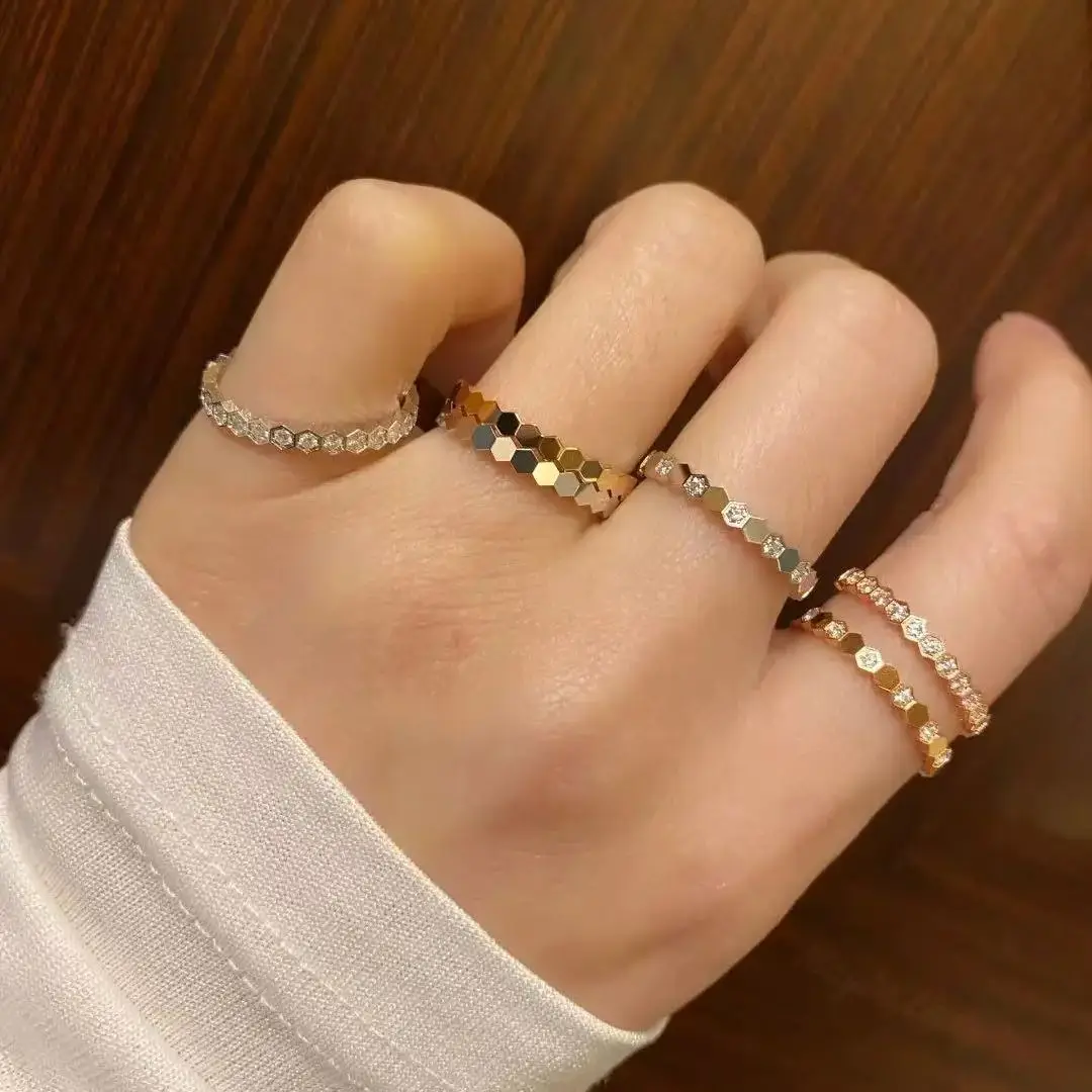 

Кольцо из чистого серебра S925 французского оригинального дизайна, шестиугольное сотовое кольцо, которое можно штабелировать и инновационный дизайн, подарок на годовщину свадьбы