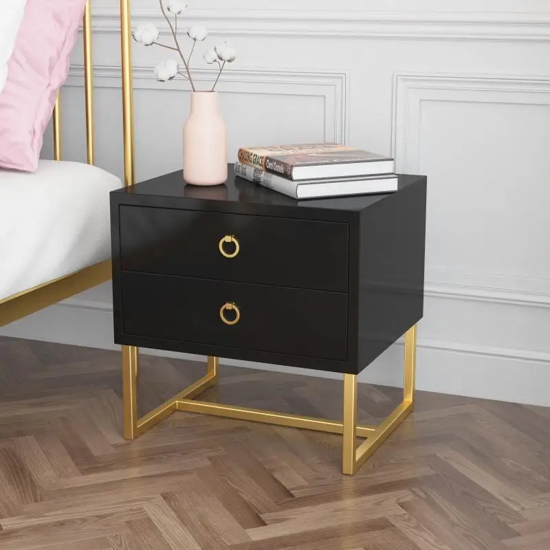 Modern Two Tier Lacquered Storage Bedside Table Minimalist Bedroom Bedside Table 1pc