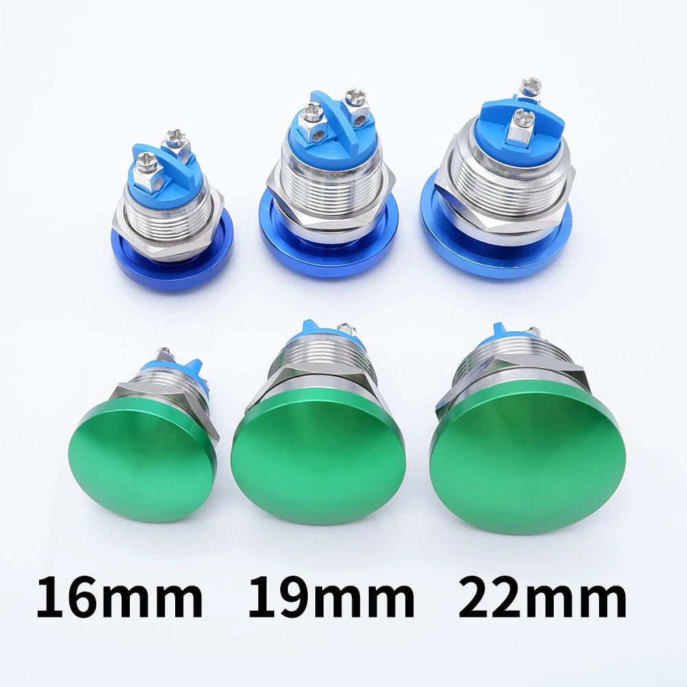 16mm 19mm 22mm Push Button Switch Momentary without Fixation Metal Self-Reset Stainless Steel Mushroom Head Switch Horn Big Red