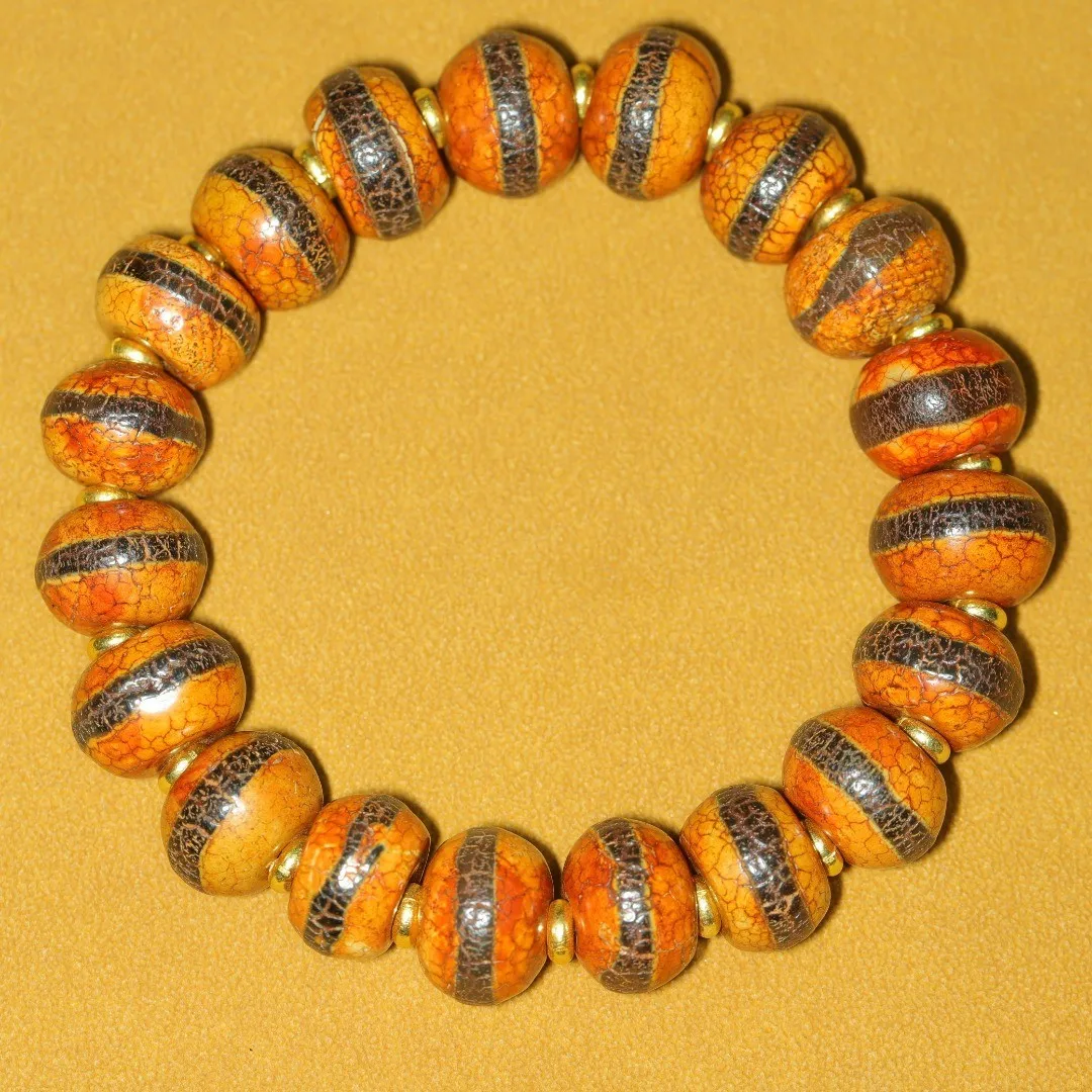 Уникальный тибетский старый агатовый браслет Dzi с 1 линиями бусин Z1026