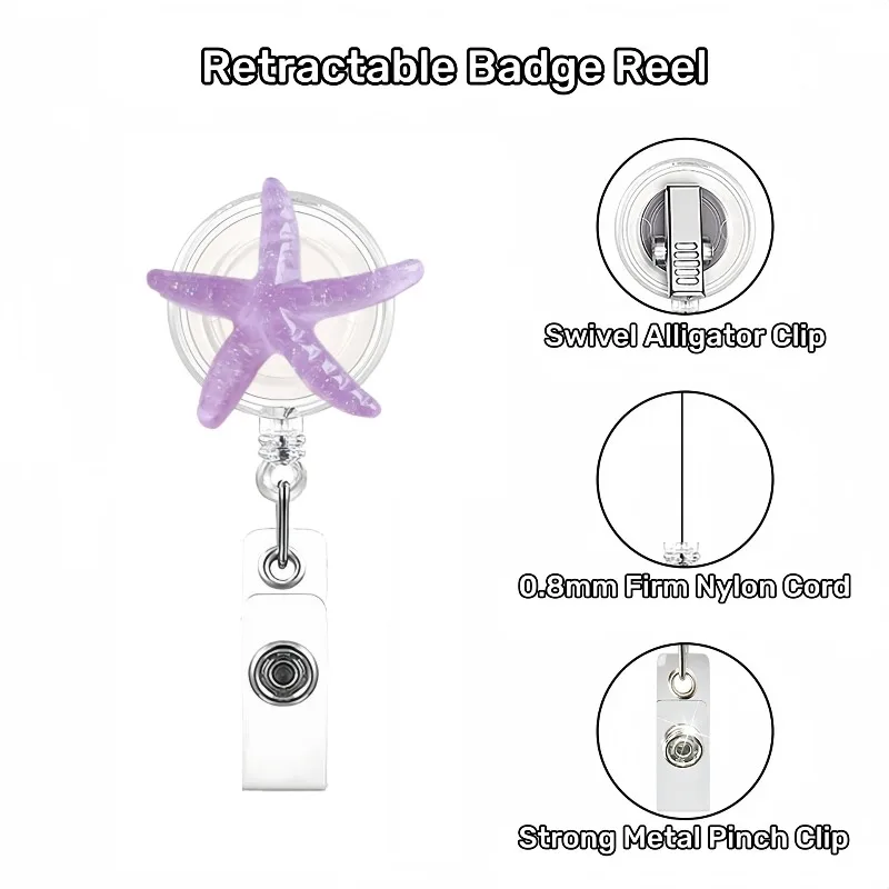 1pcs Cute Transparent Shell Badge Reel for Women Retractable Worker ID Card Pull Buckle Nurse ID Card Badge Holder Clip