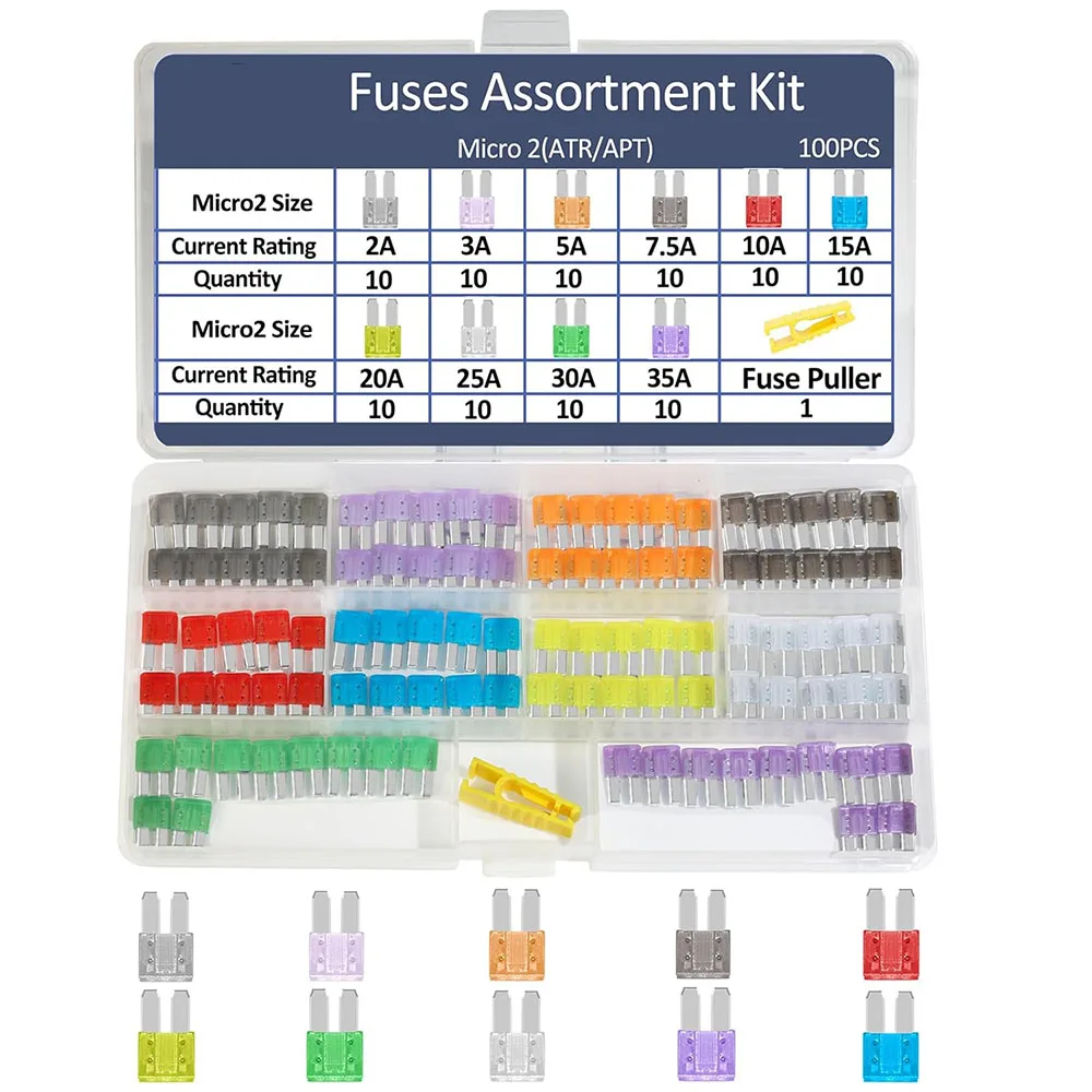 100/300PCS Micro 2 Blade Fuse ATR/APT Micro2 Fuse ATR/APT Blade Fuse Kit for Boat Truck SUV Automotive Replacement Fuses