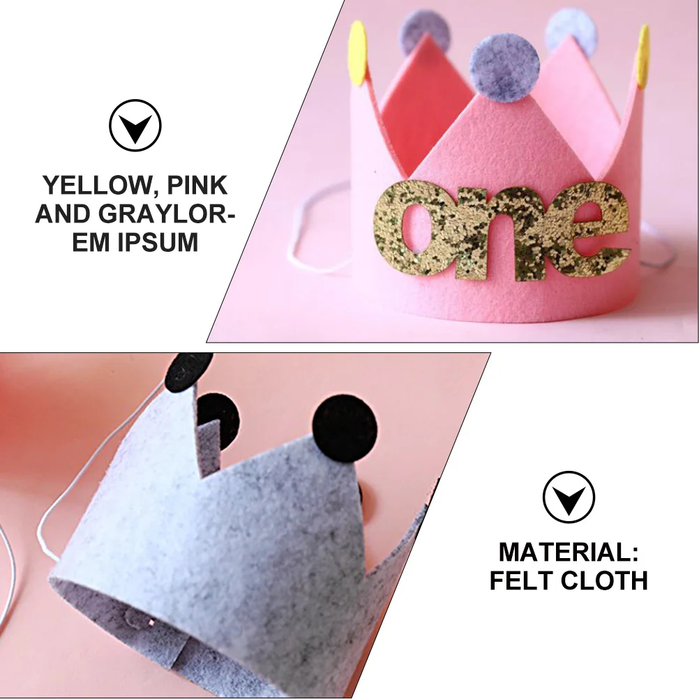 

Cute Party Hats 3Pcs Felt Baby Birthday Headdress Kids Party Accessories Birthday Costume Decorations For Children Festive