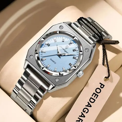 Imagen 2 del producto POEDAGAR Reloj cuadrado de lujo para mujer, Reloj luminoso de acero inoxidable resistente al agua, Reloj elegante de cuarzo para mujer, Reloj