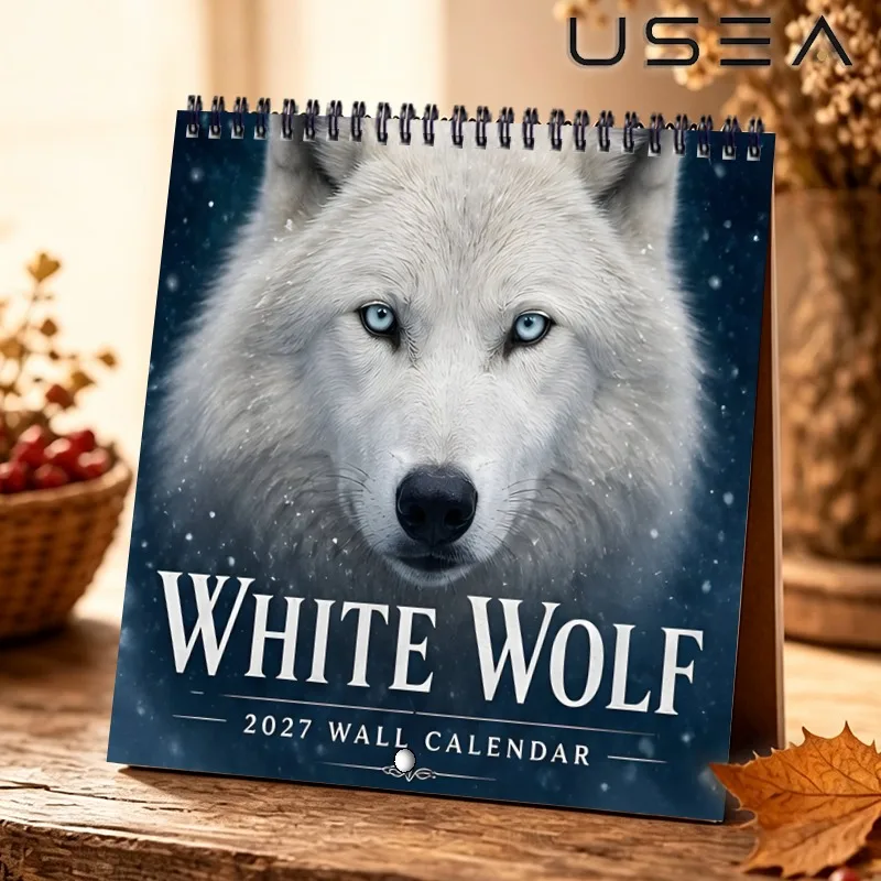 2027 Snowy White Wolf Wall Calendar, 12 Month Planner, Habit Tracker & Yearly Organizer, Ideal Christmas New Year Gift