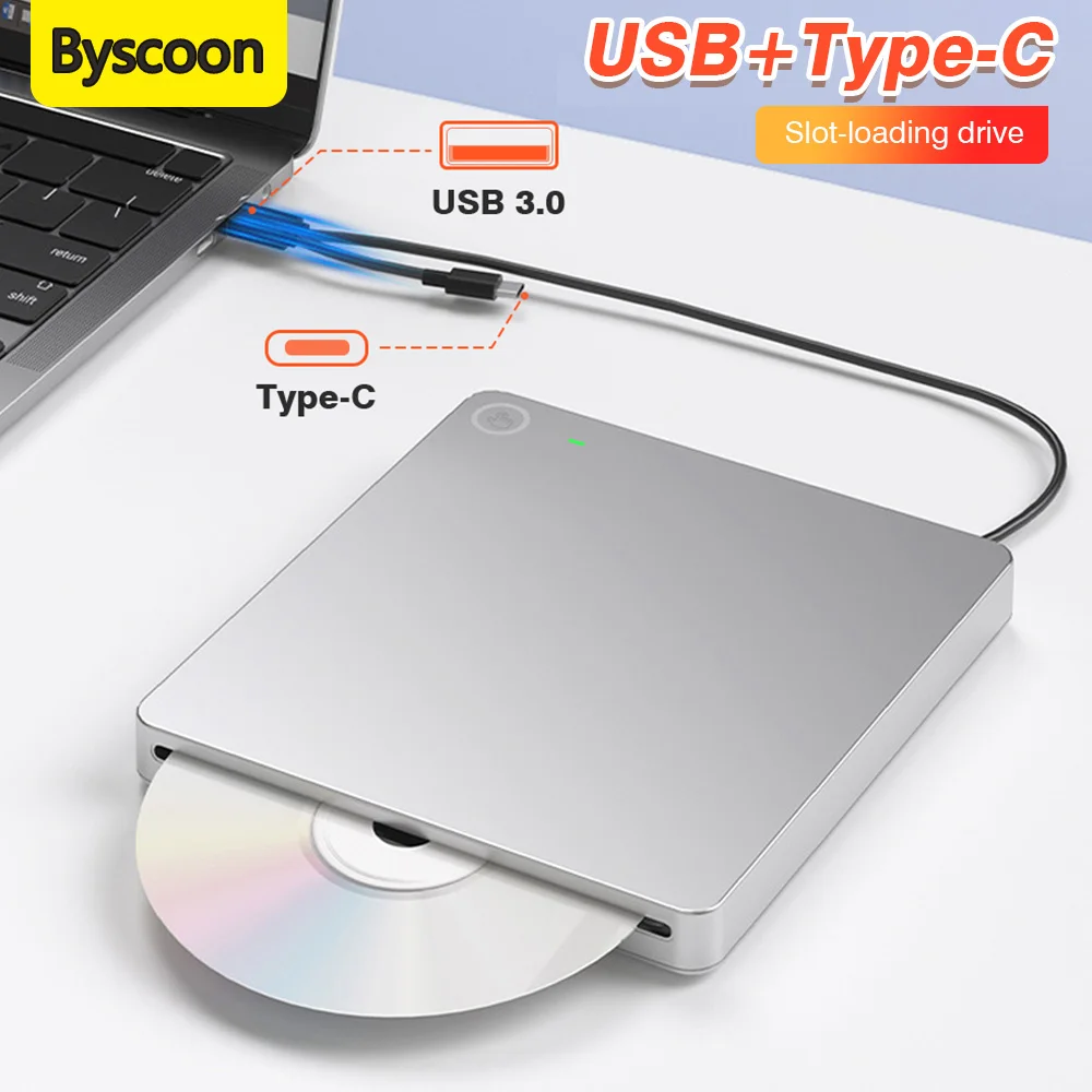 

2in1 Slot-loading USB 3.0 Type-C External DVD RW Optical Drive Burner High Speed ​​Reader Player Laptop PC Desktop DVD Portatil
