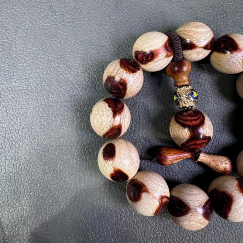 Authentic Hainan Huanghuali Ghost Face 2.0 Bracelet for Men, Unique Eye-Patterned Buddhist Bead Gift