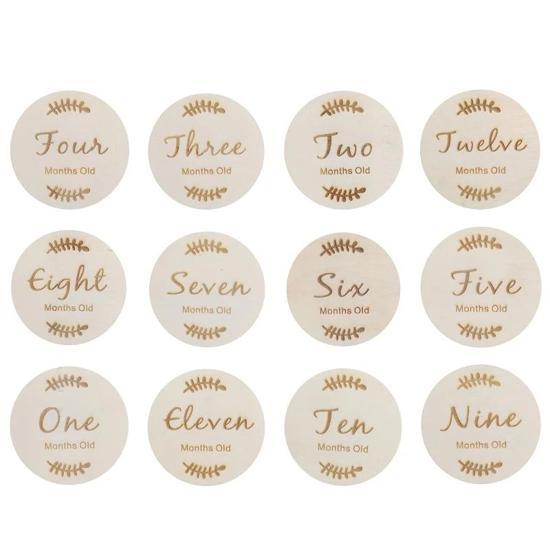 J15U Kartu Kayu Bayi Kartu Peringatan Baru Lahir Rekaman Bulanan Kartu Ulang Tahun Kelahiran Hadiah untuk Alat Peraga Fotografi