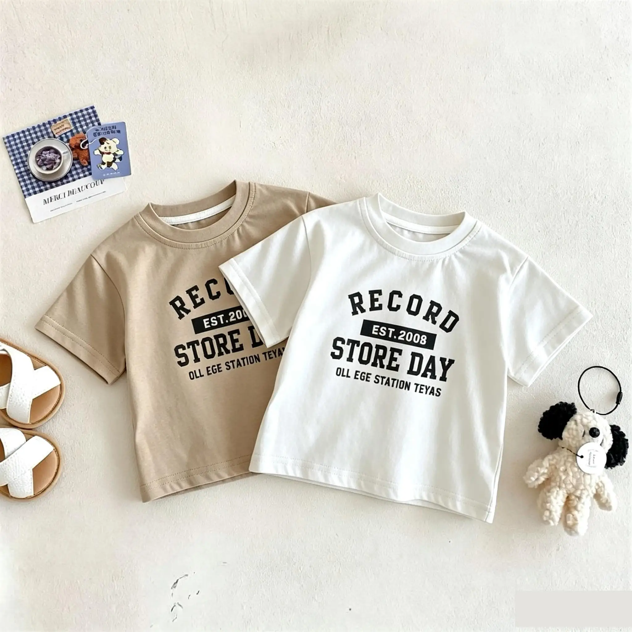 Solid Color Printed Letters Boys T-shirt Summer Kids Clothing Simple Fashion Short Sleeve Tops Tees Round Collar Casual Tshirts