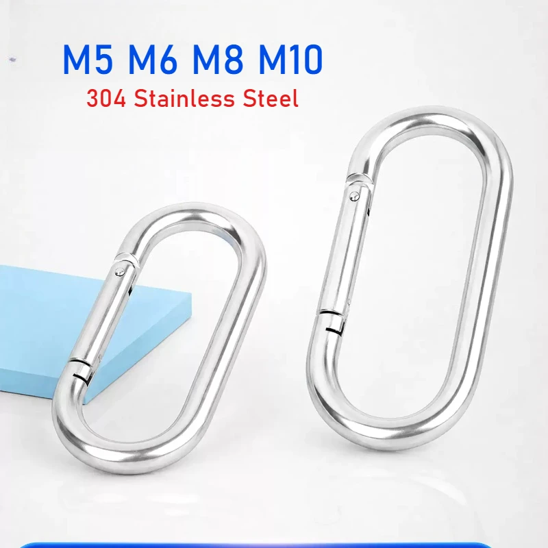 M5 M6 M8 M10 304 Stainless Steel Spring Snap Hook Oval O Ring Carabiner Quick Clip Link Lock Rings Outdoor DIY Accessories