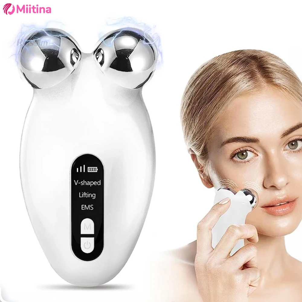 เครื่องนวดหน้า Microcurrent Roller อุปกรณ์ EMS สําหรับ Face Lifting กระชับผิว Rejuvenation Chin Remover Anti Wrikle Double care