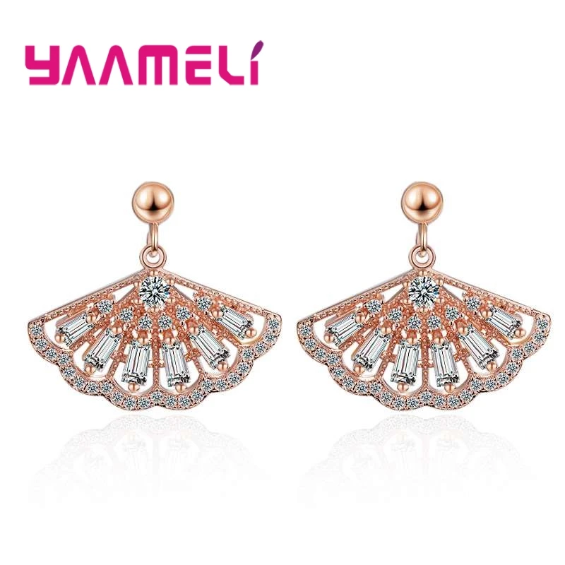 Hot Selling Sector Stud Earrings With White Cubic Zirconia 925 Sterling Silver Color Women Bride Wedding Fashion Accessories