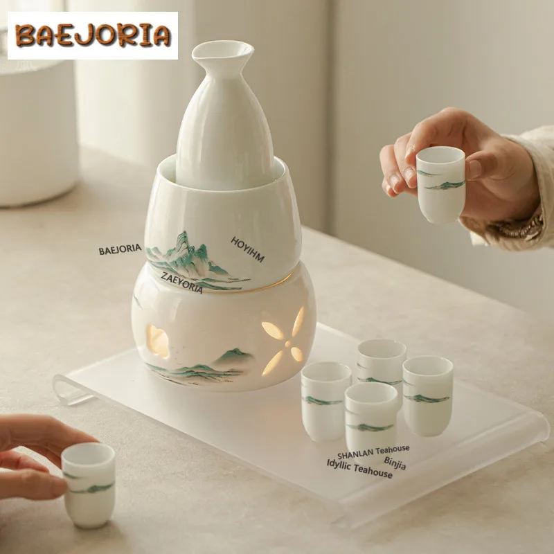 350ml A Thousand Li Of Rivers And Mountains Wine Warmer Household Chinese Wine Cup Flagon Liquor Sake Heat Wine Ceramic Wine Set
