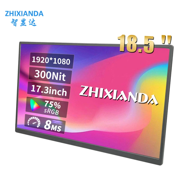 ZHIXIANDA 18.5 Inch Computer Monitor Portable Display 1080p FHD With Type C Mini HDMI VESA Folding Bracket For Laptop PC