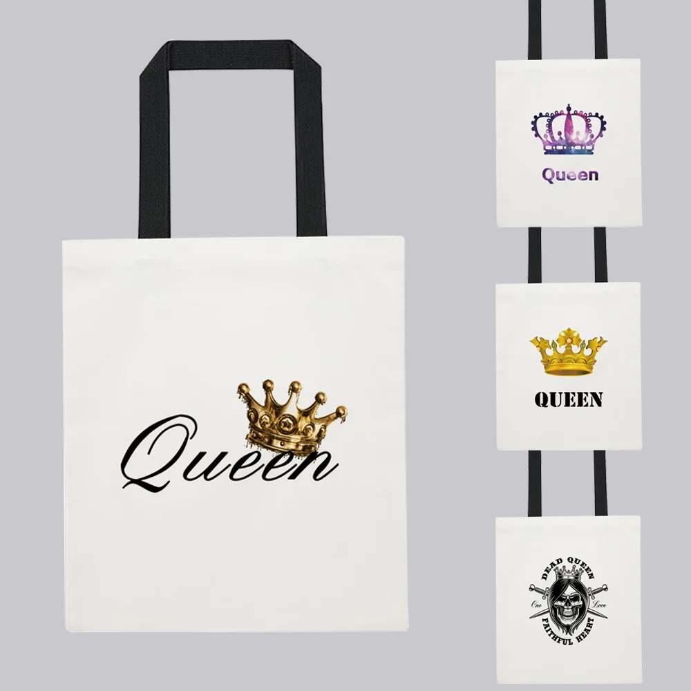 

Женские сумки Harajuku, многоразовые сумки-шопперы на плечо, сумки большой вместимости, серия сумок для покупок с принтом королевской короны