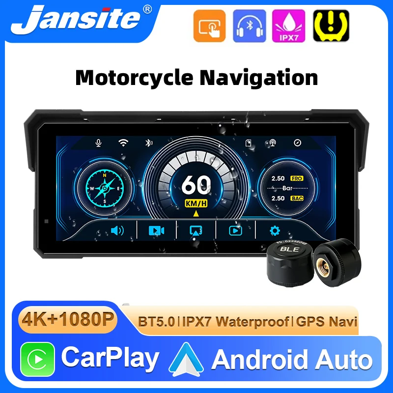 

8.1 Inch Motorcycle GPS Navigation 4K Dash Cam Wireless CarPlay Android Auto Bluetooth IPX7 Waterproof Monitor Touch Screen