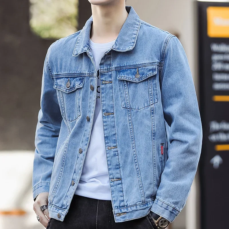 

Men Single Breasted Jackets Long Sleeve Coats Denim Turn Down Collar Jacket Washed Distressed Cardigan Outerwear Casual New