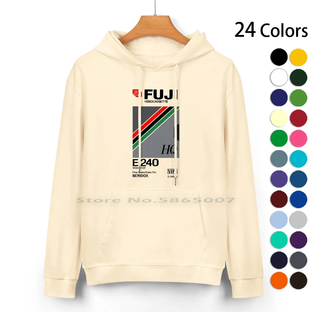 

Fuji E-240 Fine Grain Video Cassette Tape Pure Cotton Hoodie Sweater 24 Colors Tdk Cassette Vintage Retro Antique Tape Vinyl