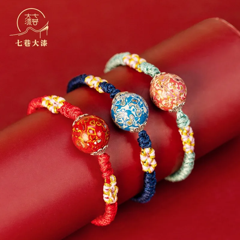 Handwoven Chinese Style Lacquer Bead Bracelet Lucky Intangible Cultural Heritage Craft Versatile Gifts