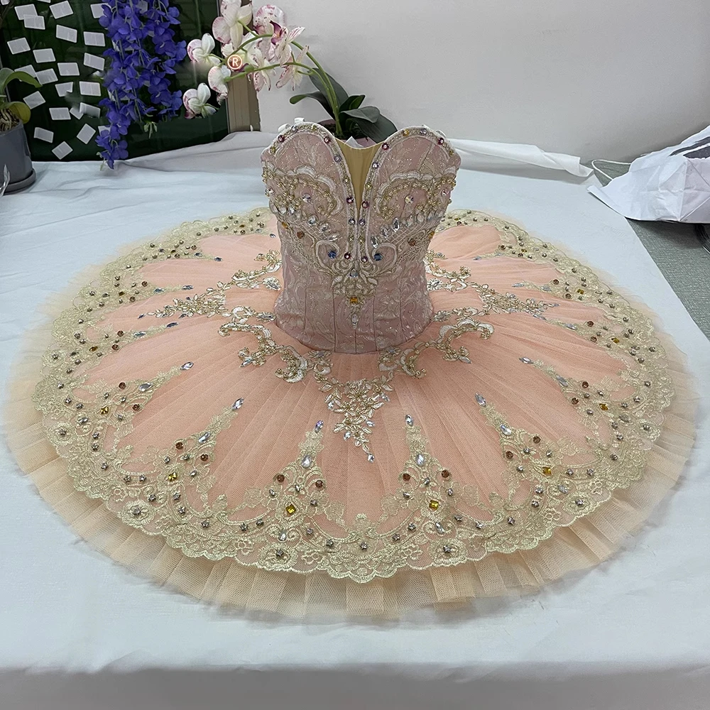 FLTOTURE Pink Peach 12 Layers Platter Tutu Dress Skirt Women Girls Custom Made Ballet Sleeping Beauty Competition Stage Costume