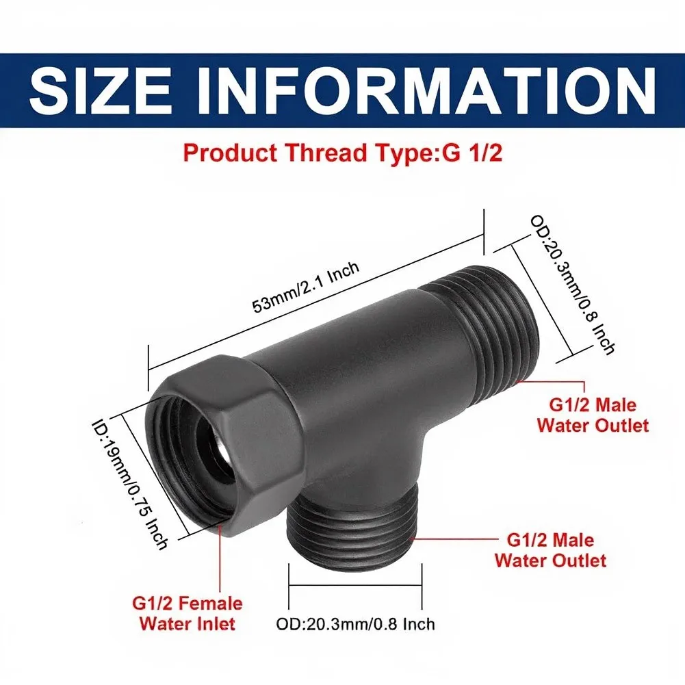 G1/2 Thread Brass Shower Diverter Valve 3-Way T Configuration for Seamless Switching Between Fixed Shower Head and Handheld Unit