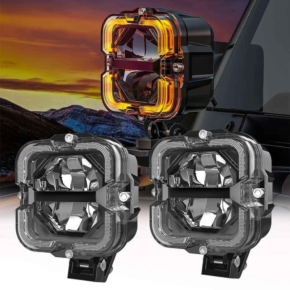 

Square LED Work Light 12V 24V for Car Offroad Motorcycle Driving Fog Lamp light Bar With Angel Eyes Spotlights Auxiliary Light