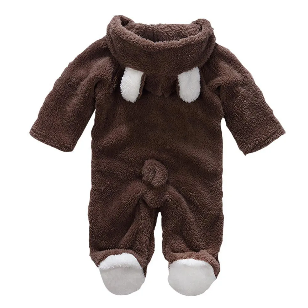 Newborn Baby Boy Girl Kids Bear Hooded Romper Jumpsuit Coral Fleece Bodysuit Clothes Outfits One Piece Outfit Toddler Playsuit