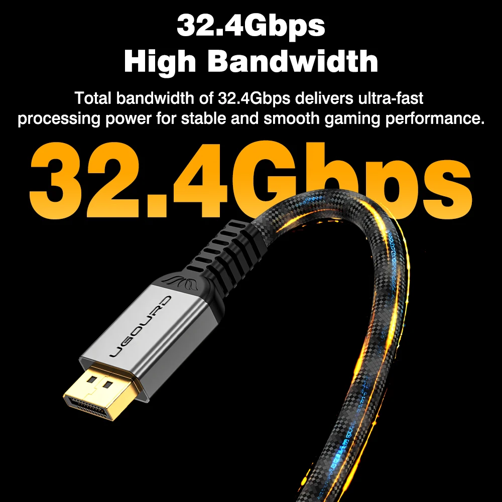 UGOURD New Upgrade DP 1.4 Cable 8K60Hz 4K Nylon Black Gray Braided 8K DisplayPort1.4 Cord HDR G-Sync Tinplate Shielding 1m/3m/5m