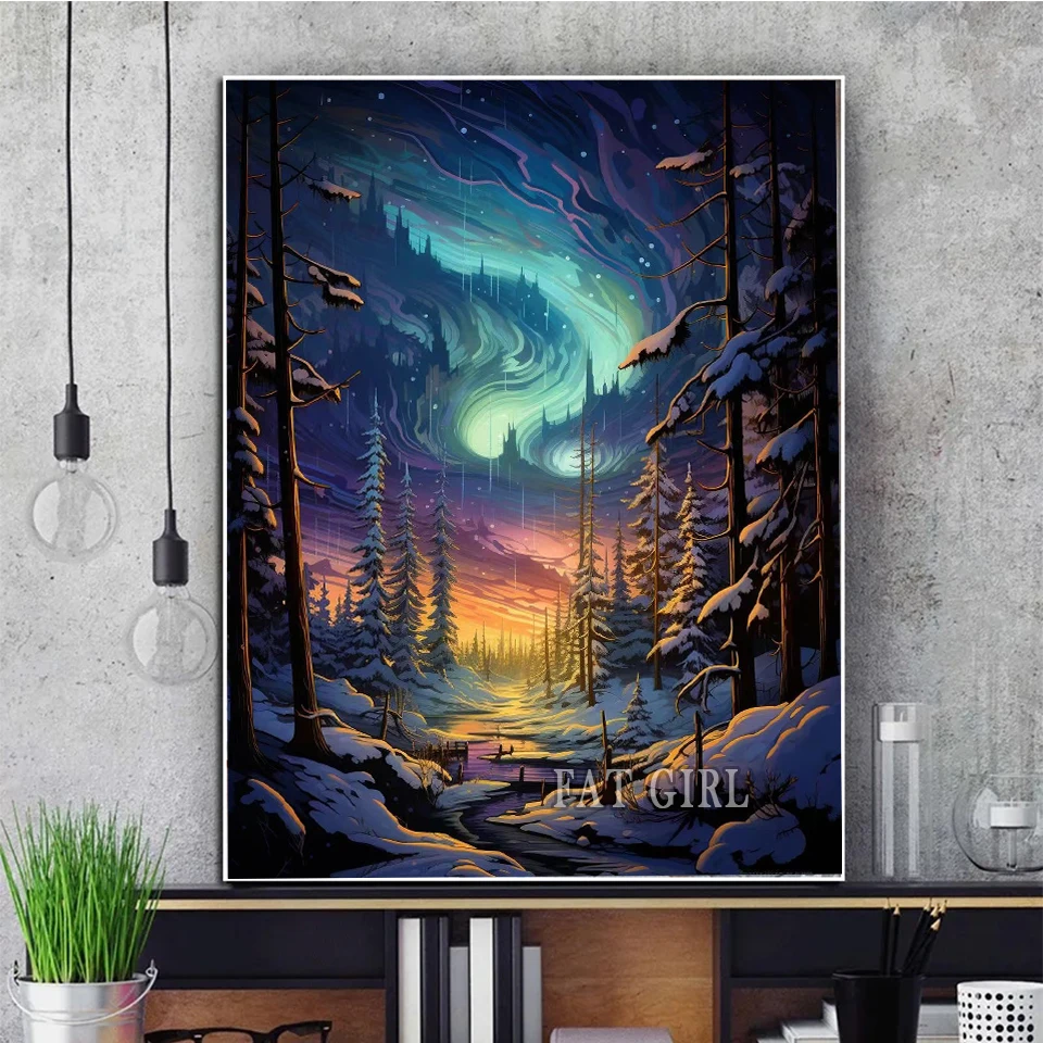 Diamond Embroidery Starry Sky Full Diamond Painting Fantasy Northern Lights Scenery Rhinestone Mosaic Cross Stitch Handmade Gift