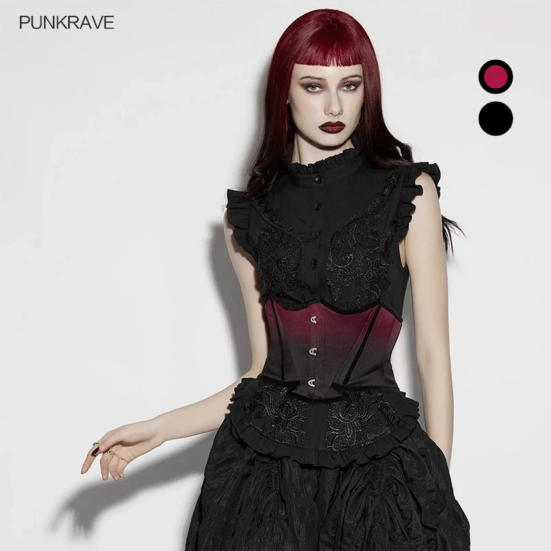 PUNK RAVE Women's Goth Bat Outline Woven Gradient Corset Warm Glossy Texture Silky Built in Steel Frame Accessories Two Colors