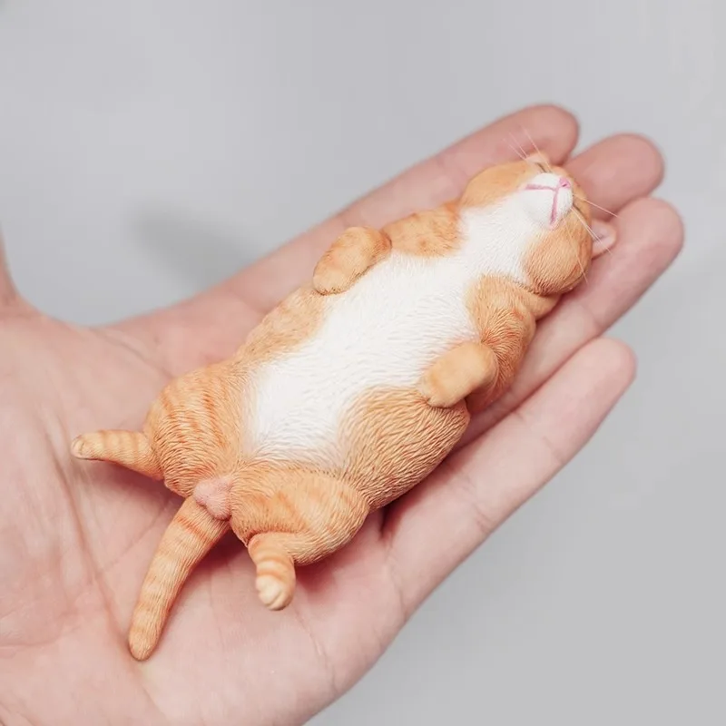 JXK 1/6 Scale Lethargic Cat Simulation Resin Ginger Cat Sleep Pet Kitten Model for Action Figures Scene Ornament Gift