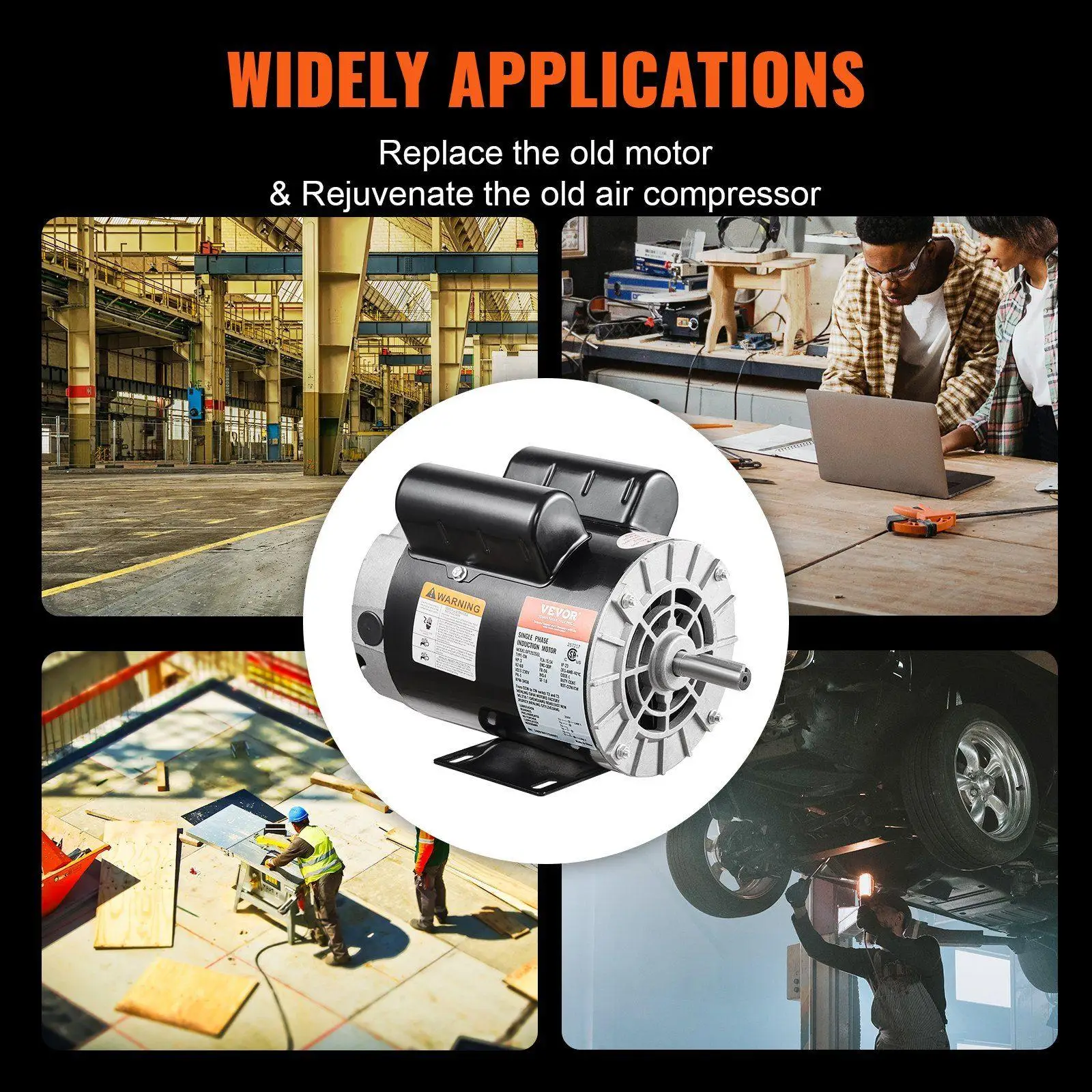 3HP 230V 3450RPM 56Frame Industrial Electric Motor 15.5A Reversible Rotation Open Drip-Proof Steel Frame Design