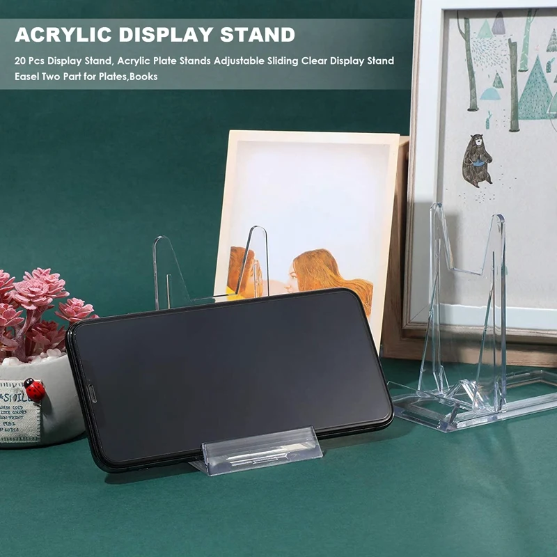 

20 Pcs Display Stand, Acrylic Plate Stands Adjustable Sliding Clear Display Stand Easel Two Part For Plates,Books