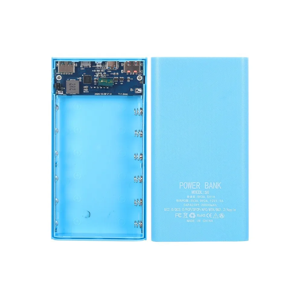 DIY 6*18650 Power Bank Battery Box Holder Dual USB Type C Micro 22.5W Fast Charge Shell With Led Lights 18650 Battery Cases
