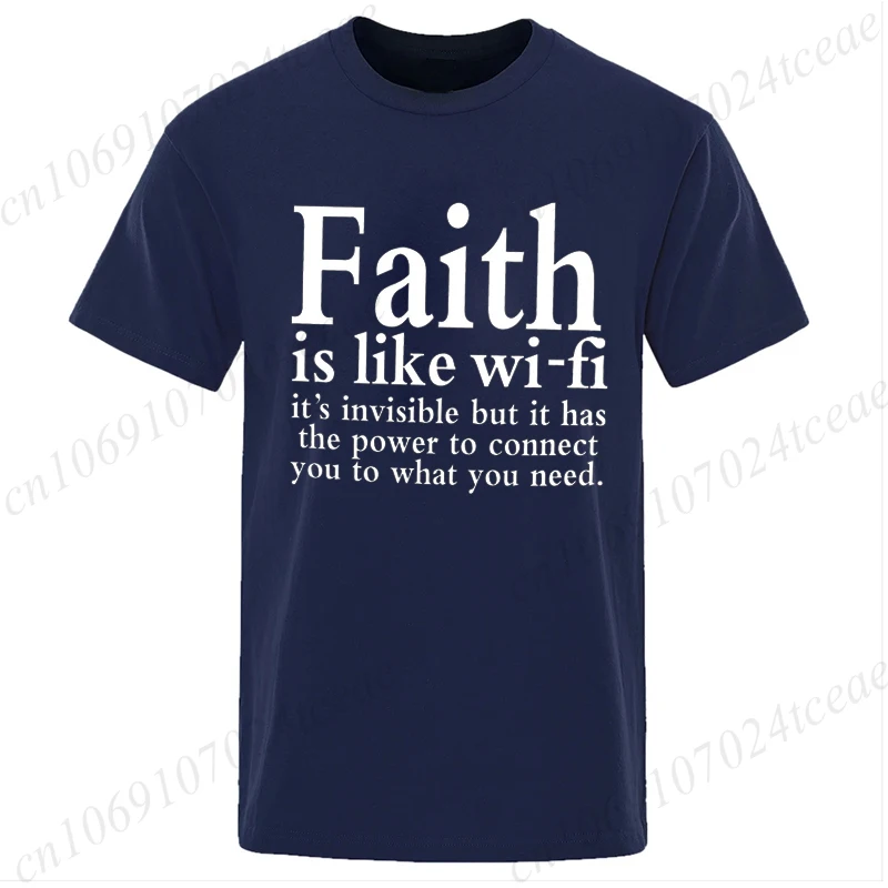 Men's Street Wear Faith Is Like Wifi God Jesus Religious Christian Funny T-shirt Short Sleeve Streetwear Summer T Shirts Men Top