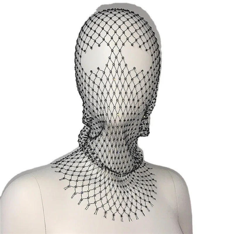 Sexy Shining Mesh Fishing Net Masquerade Rhinestone Face Jewelry Mask Women Veil Cosplay Head Cover Nightclub Accessories