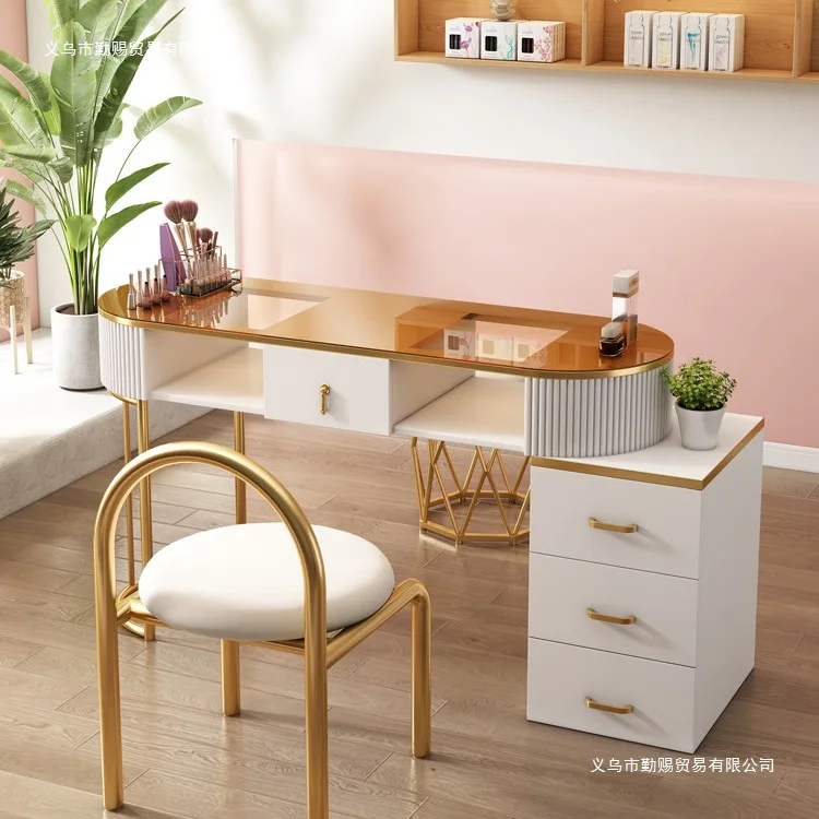 Nail art table White cream style Home light luxury Internet celebrity Multifunctional nail art shop Nail art table Single full s