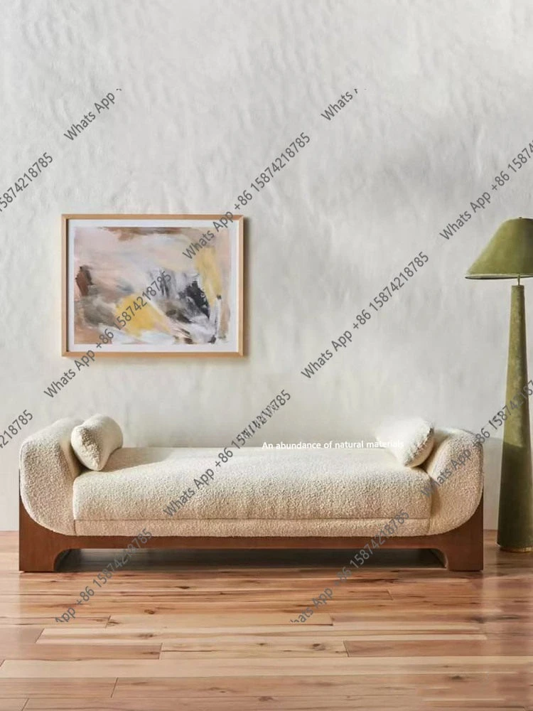 

Nordic all-solid wood sofa stool fabric end stool minimalist cream white foyer shoe changing stool small apartment sofa