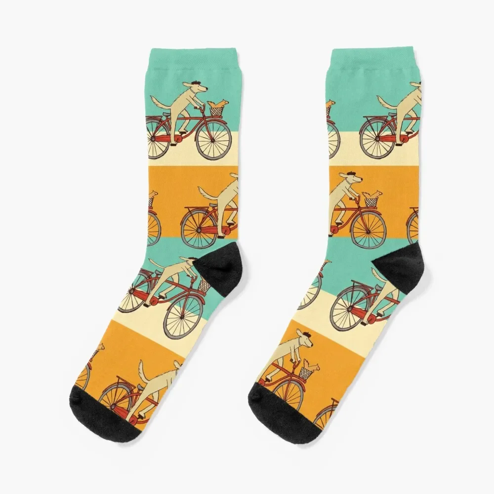 

Dog and Squirrel are Friends | Whimsical Animal Art | Dog Riding a Bicycle Socks floral Socks Woman Men's