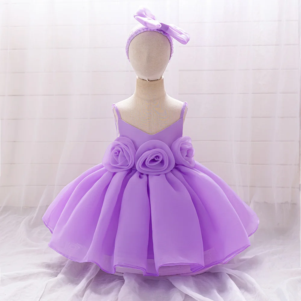 Baby Girl Dress Big Flower Ceremony Pink 1st Birthday Clothes For Baptism Bow Princess Kids Costume Party Wedding Gown Vestidos