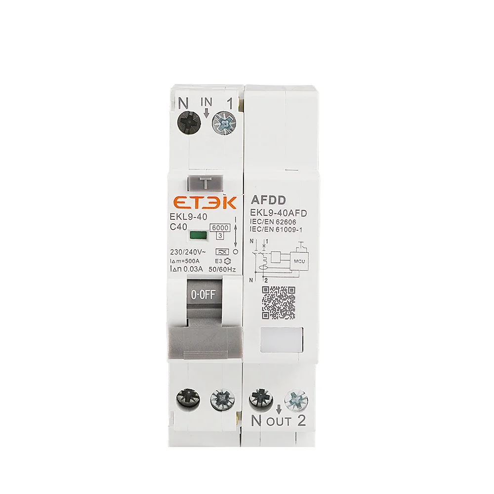 

AFDD ETEK RCD circuit breakers 6A 2pole(1p+n) rcbo 10,30 100 300mA Arc Fault Protective ELCB 6KA RCBO EKL9-AFDD