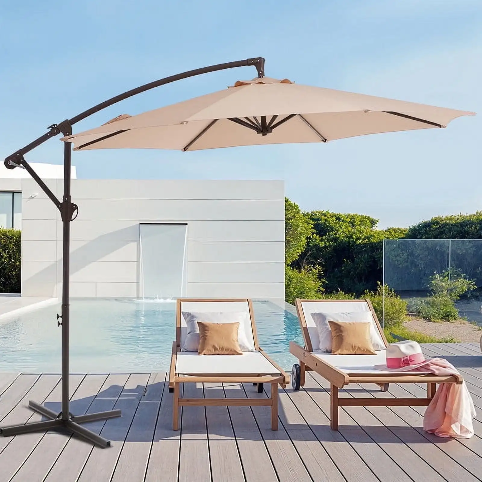 

10' Outdoor Hanging Offset Cantilever Umbrella for Patio(No Base), Beige
