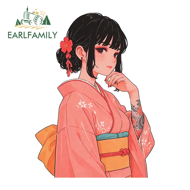 

EARLFAMILY Geisha Tattoo Car Stickers Artistic Design Trunk Decals DIY Occlusion Scratch Vibrant Racing Accessories Street Signs