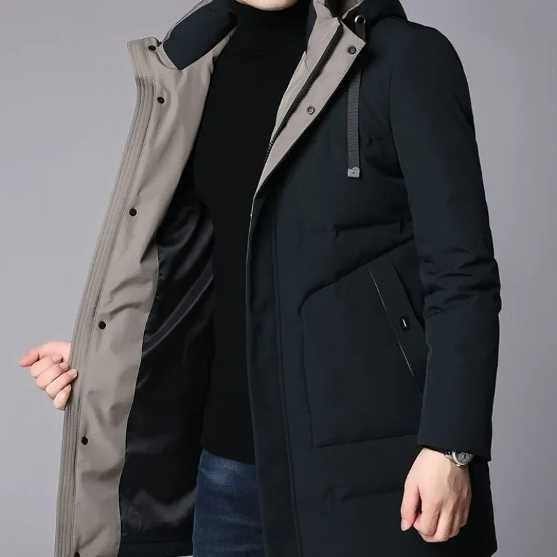 

Winter Coat Mid-length Loose Parkas Thicken Warm New Men Down Jacket Leisure Outwear Hooded Fashion Overcoat