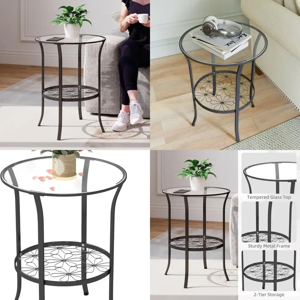 

Round Metal Outdoor Side Table with Glass Top, Perfect for Patio or Balcony