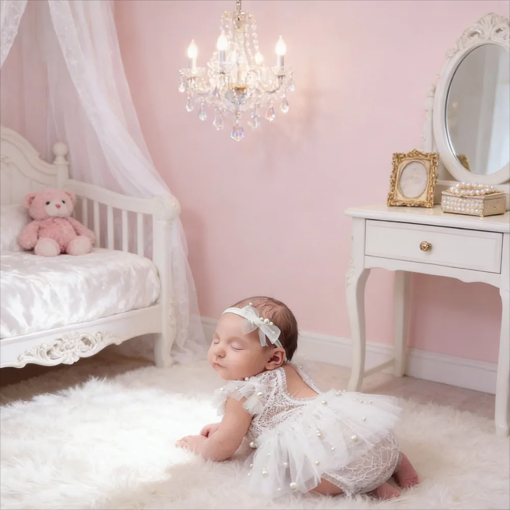 

Костюм для фотосессии для новорожденных девочек с жемчугом - комплект украшенного платья и комбинезона