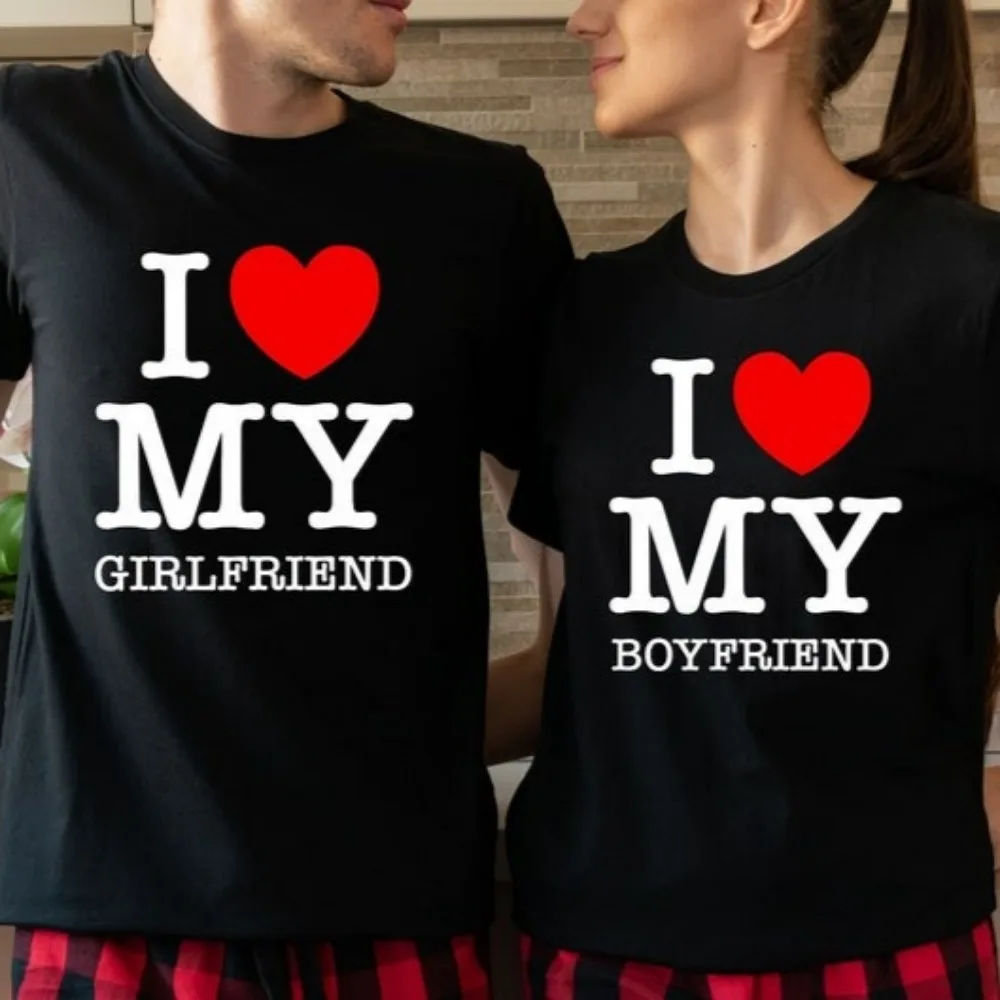 

I Love My Girlfriend Tshirt I Love My Boyfriend Shirt Men Women Daily Life Cotton Tee Tops Couple Matching Sweatshirt T-shirt