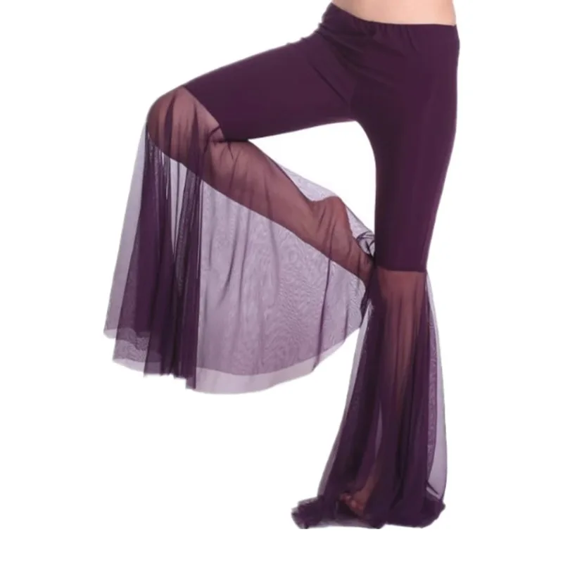 أزياء الرقص الشرقي المخصصة سراويل ممارسة الرقص الهندي الشبكية أزياء أداء الرقص الشرقي سراويل نسائية على شكل جرس