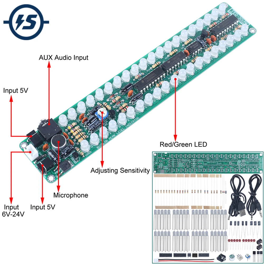 DIY Electronic Kit LED Music Audio Spectrum Light Bar Indicator Soldering Practice Mono Dual Red Green Adjust Flashing LM3914