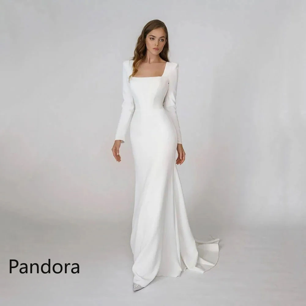 

Pandora Square Collar Dubai Prom Dress Long Sleeves Evening Dress With Floor Length Summer Women Wedding Party Formal Gowns